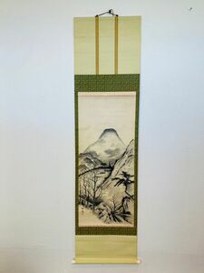 kmi18▼掛け軸 骨董 古掛軸 年代物 レトロ 美術品 インテリア 風景画 山 木 家 竹志▼