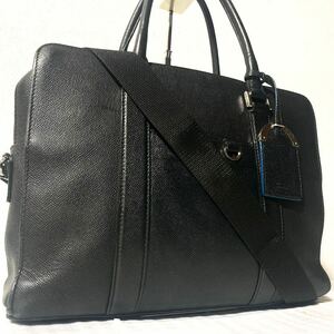 【美品☆2way】ブルガリマン BVLGARI ビジネスバッグ ブリーフケース トート ハンド ショルダー 本革レザー 黒ブラック 鞄カバン メンズ