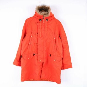 e- tea cotton inside coat hood fur attaching long coat nylon jacket outer made in Japan M corresponding men's free size orange A/T