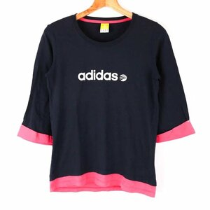 アディダス Tシャツ 5分袖 コットン100% トップス スポーツウエア レディース Mサイズ ネイビー adidas