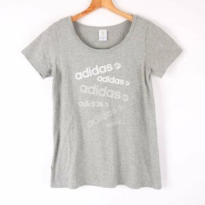 アディダス 半袖Tシャツ ロゴプリントT トップス スポーツウエア 大きいサイズ コットン100% レディース OTサイズ グレー adidas