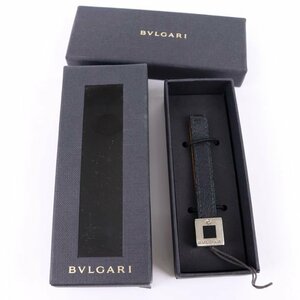 ブルガリ ストラップ レザー シルバー金具 ロゴ イタリア製 キーホルダー ブランド 小物 メンズ ネイビー BVLGARI