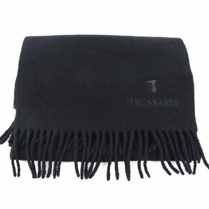 トラサルディ マフラー 無地 ウール100％ ロゴ刺繍 イタリア製 ブランド 小物 黒 メンズ ブラック TRUSSARDI