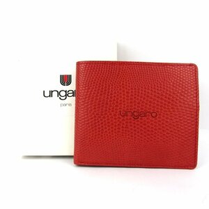  Ungaro folding twice purse Lizard type pushed . leather Logo brand wallet lady's orange emanuel ungaro