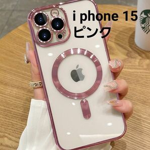 ★iPhone15 ケース クリア ピンク ソフト QI充電 耐衝撃 磁気