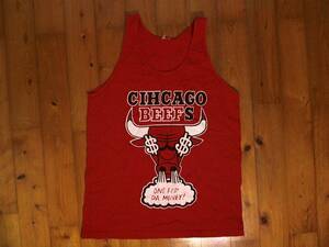 * defect have * details unknown * Chicago beef z*CHICAGO BEEFS* tank top running no sleeve L-XL rank red US old clothes 