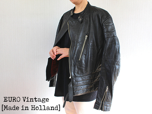 ★DUT★【ヨーロッパ古着◆DAMEN LEATHERS】オランダ製 ライダースジャケット グッドデザイン！◆LJ