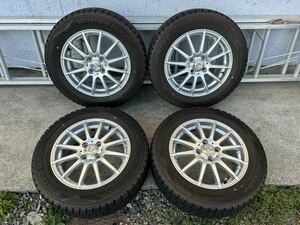 185/65R15 (88Q) ダンロップ WINTER MAXX WM02 社外品 weds 15インチ 15x5.5J +50 100/4H スタッドレス 中古4本 2019年製 バリ山