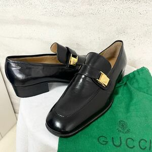 【新品保管品】OLDGUCCI オールドグッチ　ローファー　 ビジネスシューズ GG 革靴 ブラック　黒　レザー　本革 ゴールド　