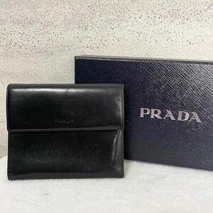 【贅沢品の極み】PRADA プラダ　折り財布　カードケース　お札ケース　コインケース　本革　レザー　ブラック　ロゴ　