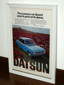 1972年 USA 70s vintage 洋書雑誌広告 額装品 Datsun 1200 ダットサン (A4サイズ) / 検索用 サニー 店舗 ガレージ 看板 装飾 ディスプレイ 