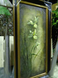 Art hand Auction Antique style, gold framed, oil painting, white flowers, heavy, unused, Painting, Oil painting, Still life