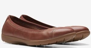 送料無料 Clarks 26.5cm キャップ フラット ブラウン タン レザー オックスフォード スニーカー ローファー パンプス レザー RRR105