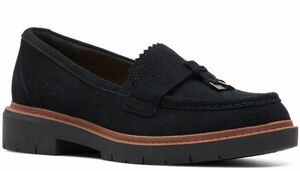 送料無料 Clarks 23.5cm タッセル ローファー ブラック フラット スエード レザー バレエ オフィス パンプス スニーカー ブーツ RRR103