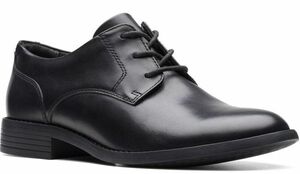 送料無料 Clarks 26cm フラット オックスフォード ウエッジ スニーカー ローファー ブラック チャンキー パンプス レザー RRR102