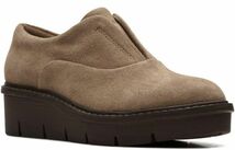 Clarks 26cm 軽量 ペブル スエード レザー ウエッジ ローファー オフィス パンプス サイドゴア スリッポン スニーカー ブーツ at50_画像7