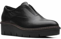 Clarks 26cm 軽量 ブラック ウエッジ レザー ローファー オフィス パンプス サイドゴア ヒール スリッポン スニーカー ブーツ at50_画像6