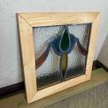 8s-1279 アンティークステンドグラス　吹きガラス/花草柄　1920年代英国製/イギリス製_画像10