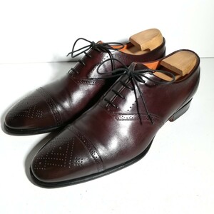 3933 良品 ★サントーニ Santoni★ セミブローグ 6 1/2 25.5cm程度 ダークブラウン ドレスシューズ ビジネス 高級革靴 紳士靴 本革