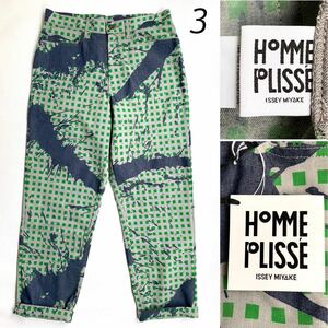 新品 2021SS HOMME PLISSE ISSEY MIYAKE オム プリッセ イッセイ ミヤケ プリント デニム パンツ 3 メンズ BURNT-OUT PRINTED DENIM 送料込