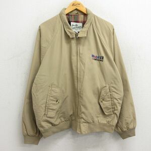 XL/古着 シアーズ 長袖 ジャケット スイングトップ メンズ 90s モービル レーシング ラグラン 大きいサイズ ベージュ カーキ 内側フランネ