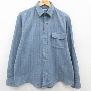 XL/古着 長袖 ウール シャツ メンズ 80s 薄紺 ネイビー 霜降り他 ストライプ 23oct07 中古 トップス