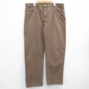 W41/古着 ディッキーズ Dickies パンツ メンズ 00s ワンポイントロゴ ダック地 大きいサイズ コットン 茶 ブラウン 23feb25 中古 ボト