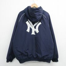 XL/古着 長袖 ジャケット パーカー メンズ 00s MLB ニューヨークヤンキース 刺繍 大きいサイズ ラグラン 紺他 ネイビー メジャーリーグ ベ_画像2