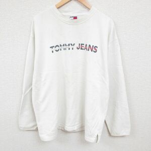 XL/古着 トミーヒルフィガー TOMMY HILFIGER トミージーンズ 長袖 スウェット メンズ 90s ビッグロゴ 大きいサイズ クルーネック 白 ホワイ