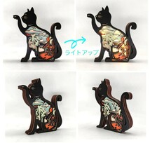 3D木製彫刻　猫の置物　Aタイプ　LEDライト付き　猫の雑貨　HANAKO　クリスマス　イルミネーション_画像2