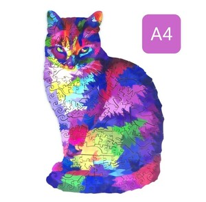 猫の雑貨　HANAKO　３Ｄ木製パズル　カラフルな猫　 A4