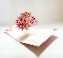 立体カード　HANAKO　飛び出すカー　ピンクの百合　お礼状　お見舞い　ゆり　多目的カード_画像4