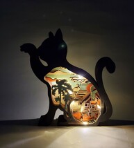 3D木製彫刻　猫の置物　Aタイプ　LEDライト付き　猫の雑貨　HANAKO　クリスマス　イルミネーション_画像9