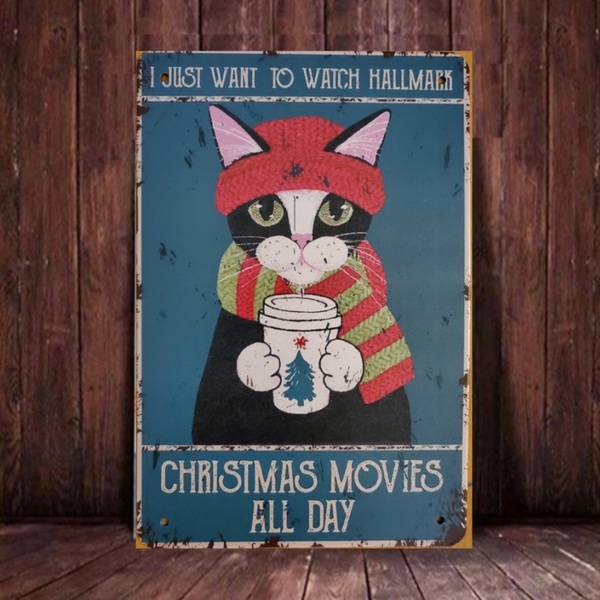 ブリキ看板　HANAKO　レトロ　猫カフェ　猫の看板　D1a　ハチワレ猫　クリスマス　サンタクロース