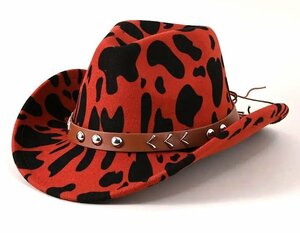 新品 ウエスタンハット 牛柄 ダルメシアン 豹柄 1190 暗い赤 レッド テンガロンハット カウボーイハット 中折れ帽 帽子 ぼうし ロカビリー
