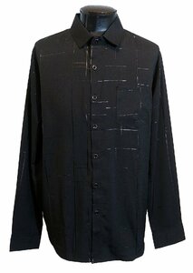 新品 XLサイズ 絣柄 箔プリント ドレスシャツ 1591 黒 ブラック BLACK 柄シャツ かすり模様 ロック モード ヴィジュアル系 ヒップホップ