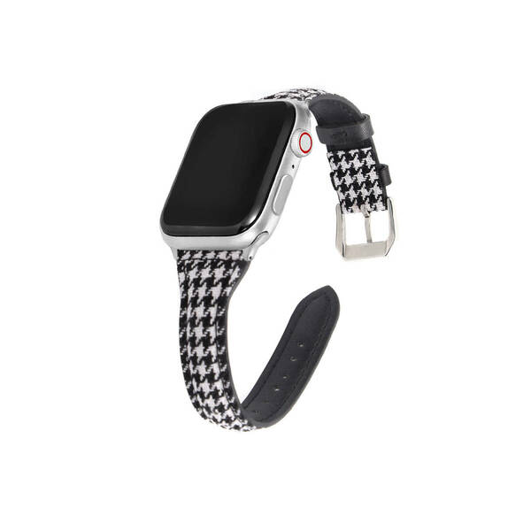 新品　送料無料　Apple Watch 千鳥格子柄 キャンバス生地 フェイクレザー バンド 38/40/41mm　千鳥格子柄ブラック