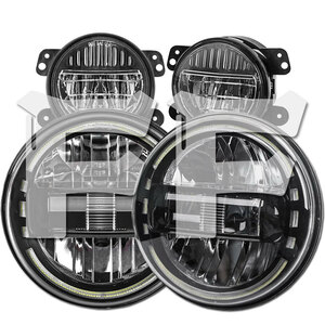 DOT承認 7インチ LED ヘッドライト 4インチ LED フォグランプ ジープ JK JKU TJ LJ HI.Low.DRL ブラック 車検対応 2個
