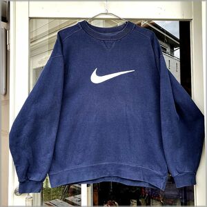 ★90s　ナイキ　スウェット　トレーナー　スウッシュ　紺色　size M★検 ビンテージ ビッグシルエット 古着 ジャケット スポーツ ジャージ