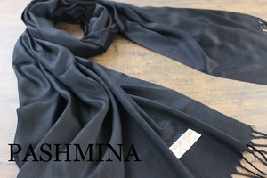 新品【パシュミナ Pashmina】無地 ブラック BLACK 黒 Plain 大判 ストール カシミア100% Cashmere 訳あり