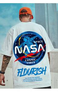 Tシャツ　ヒップホップ　【Lサイズ】NASA白T113