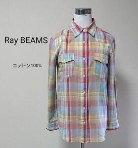 Ray BEAMS (レイ・ビームス) 長袖シャツ ブラウス 綿100% 袖ロールアップ 薄手
