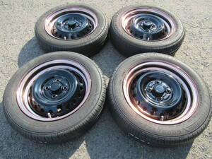 中古タイヤ☆155/65-14 155/65R14 GY EG02 ホンダ N-BOX純正 鉄チン ブラックXピンクゴールド 4.5J+40 100 4H ホンダ Kカーカスタムに☆