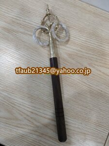 「密教法具 寺院仏具」極上品 錫杖 仏具 真鍮製 磨き仕上げ 長さ35.5cm