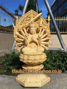 仏教美術 准胝観世音菩薩 准胝仏母 坐像 仏像 彫刻 自然木 職人 手作り 置物 美術品 東洋彫刻 高さ28cm