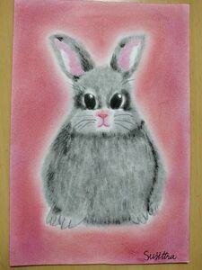 ウサギさんの絵 色鉛筆画　パステル画　　　　ハガキサイズ