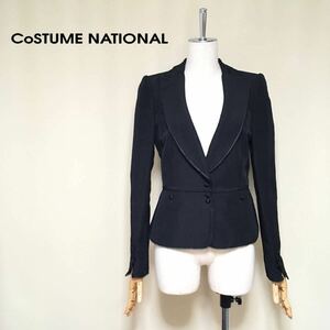 【美品】イタリア製 CoSTUME NATIONAL コスチュームナショナル リネン テーラードジャケット 40/Mサイズ相当 ブラック レディース