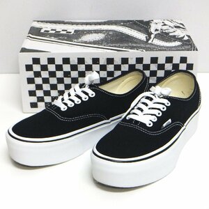 美品 VANS バンズ オーセンティック スタックフォーム 厚底スニーカー 黒×白 25.0cm 紐靴 ローカット ③○P