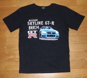 NISSAN SKYLINE 日産 ニッサン スカイライン GT-R BNR34 R34 ダブルフォーカス 半袖 Tシャツ BLK M USED 良品/RB26ニスモNISMO