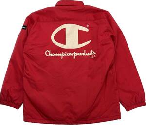 Champion ☆ バッグプリント◎ レッド ナイロン コーチジャケット レッド O スポーツ アメカジ ストリート オールド チャンピオン■BE235